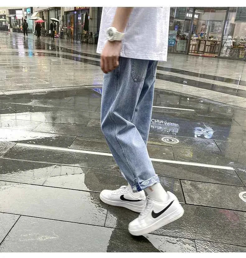 Streetwear High Street Patchwork Zipper Loose Jeans