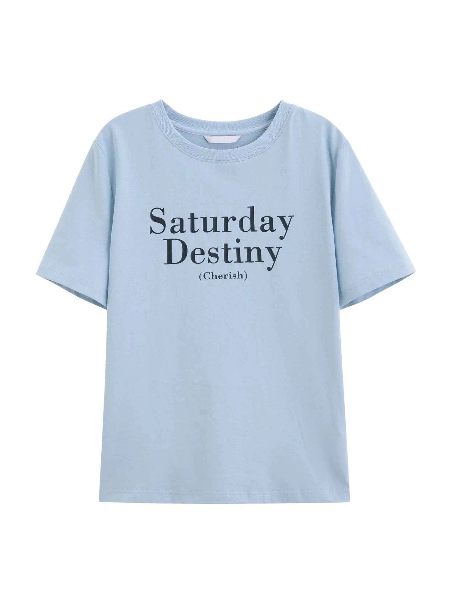 Women Cool Blue Printed Cotton Short-Sleeved T-Shirt