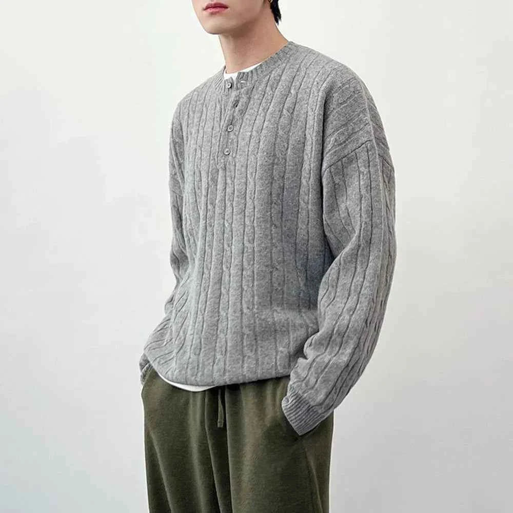 Premium Casual Henley Cable Knit Sweater