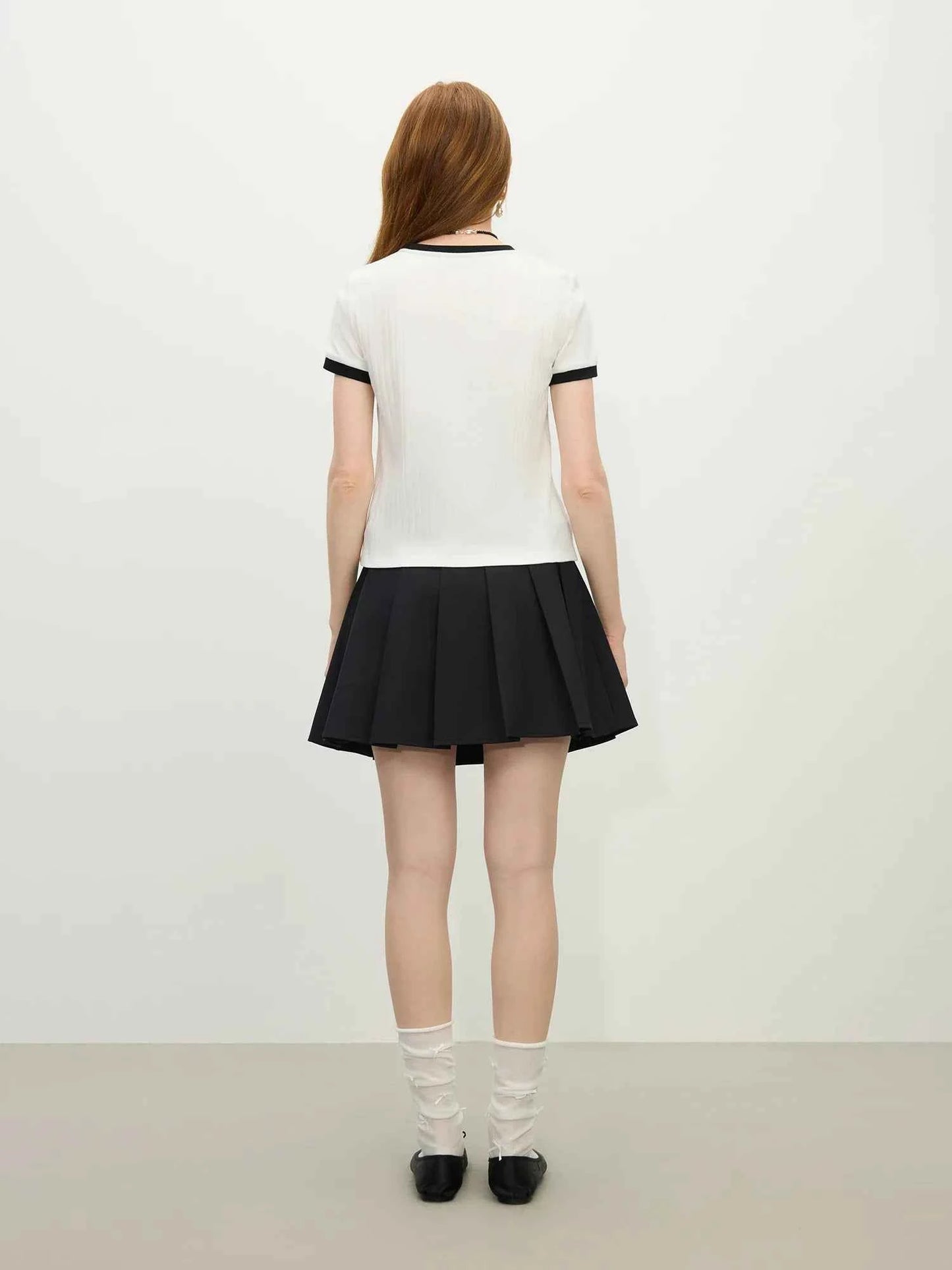Women Streetwear Color Block Crewneck Ribbed T-Shirt