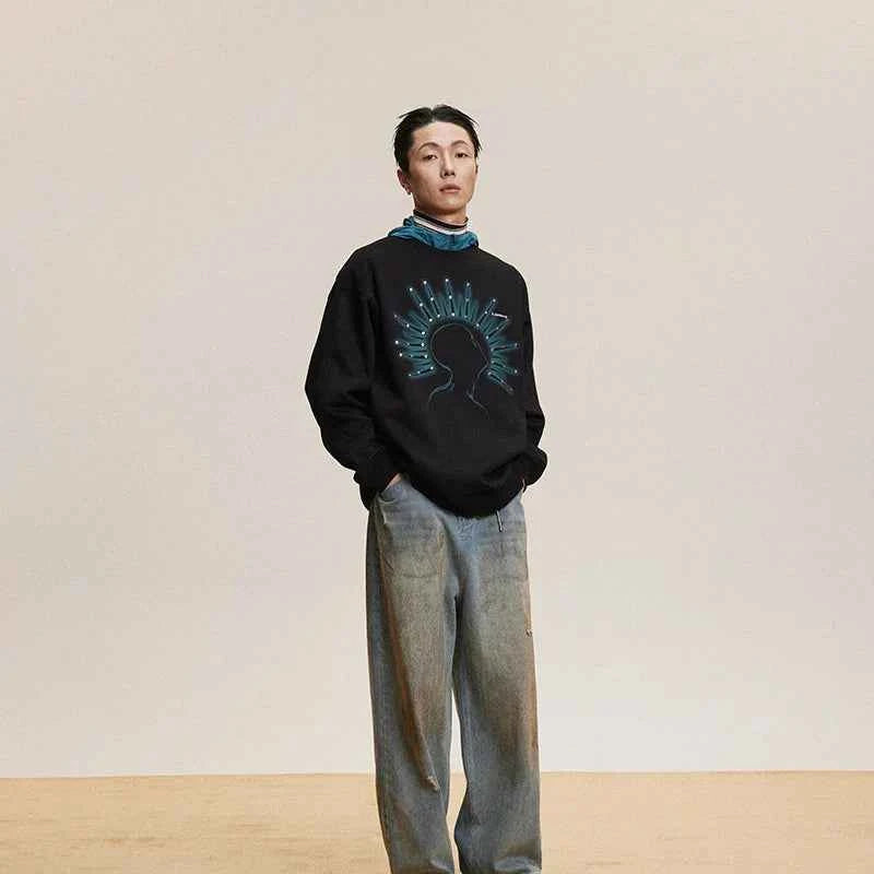 Y2K Autumn Streetwear Rivet Print Sweatshirt