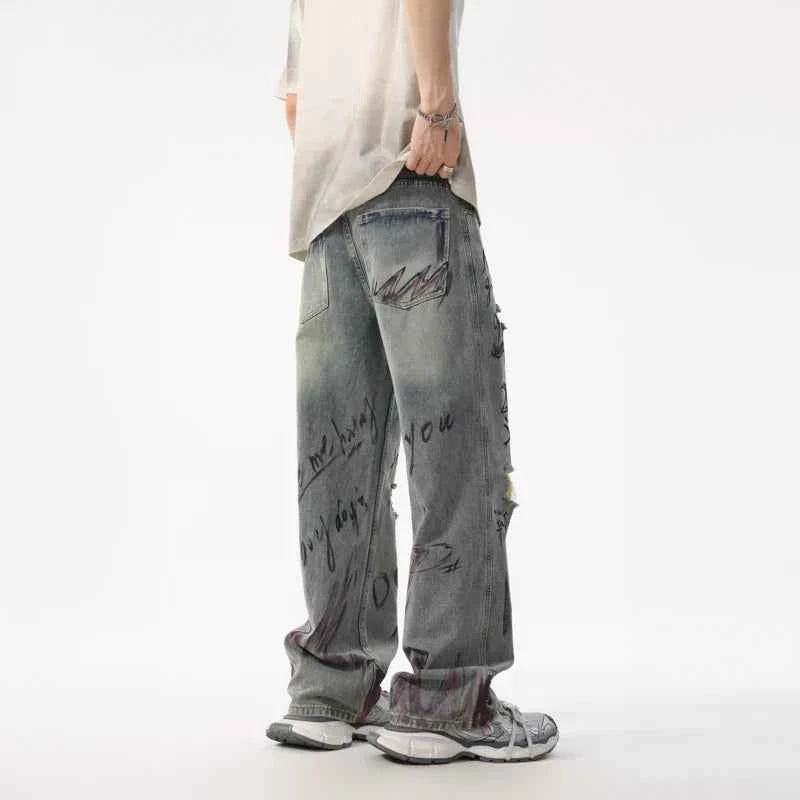 Sporty Edge Graffiti Loose Straight Retro Jeans