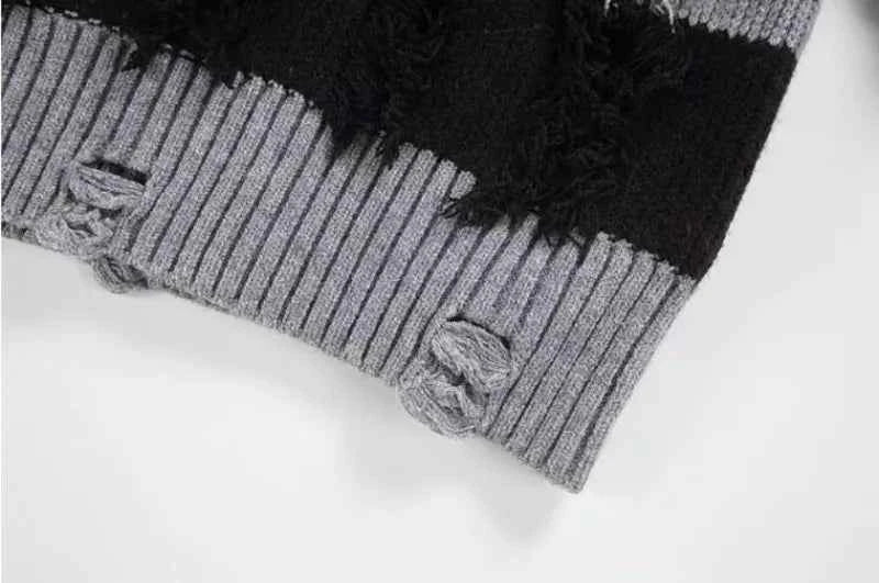 Classic Hairy Striped Round Neck Sweater