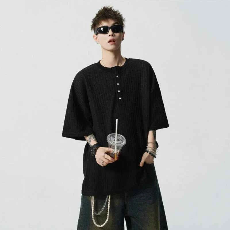 Cool Button Design Solid Color Round T-Shirt