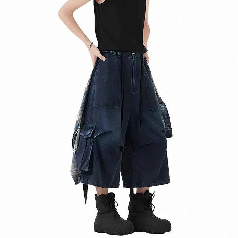Customizable Plaid Hem Cropped Denim Jorts
