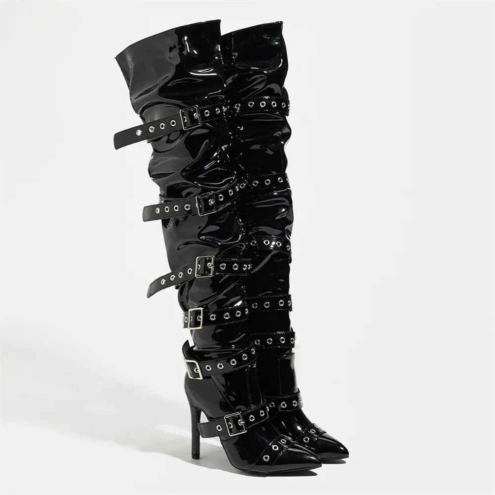 Gothic Punk Buckle-Belts High Heel Boots