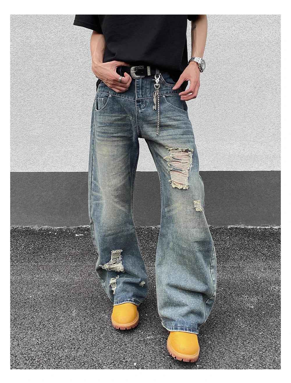 Y2K Vintage Distressed Ripped Wide Leg Jeans