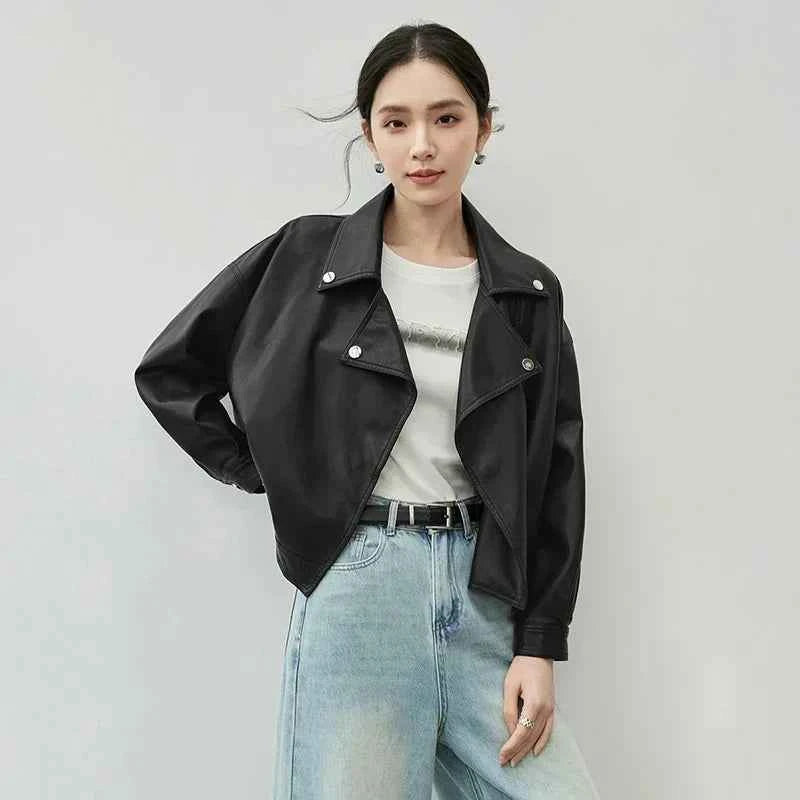 Stylish Faux Long Sleeve Leather Jacket