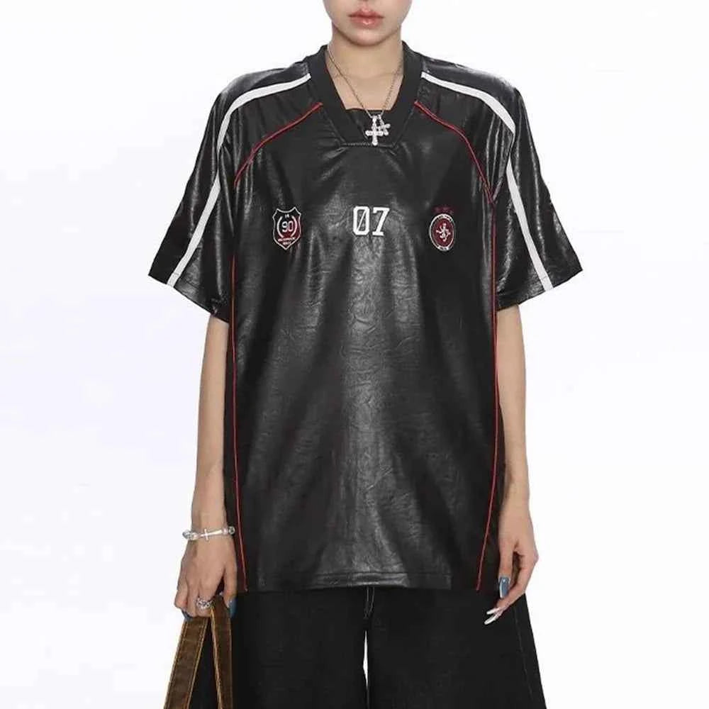 American Summer Short-Sleeved Leather T-Shirt
