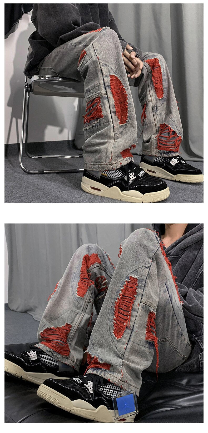 Denim Streetwear Ripped Patches Pants