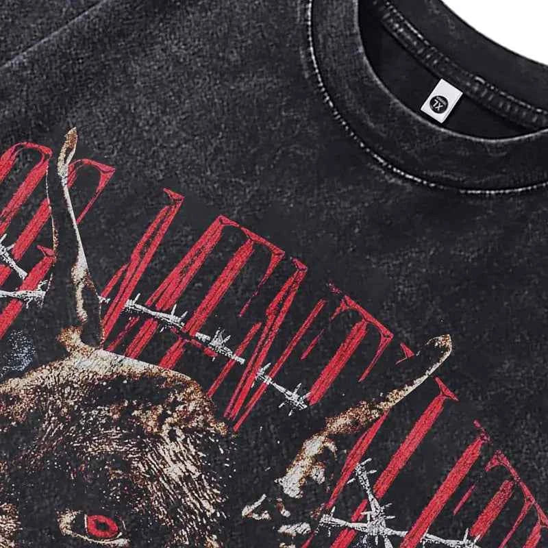Y2K Black Washed Doberman Graphic Print T-Shirt