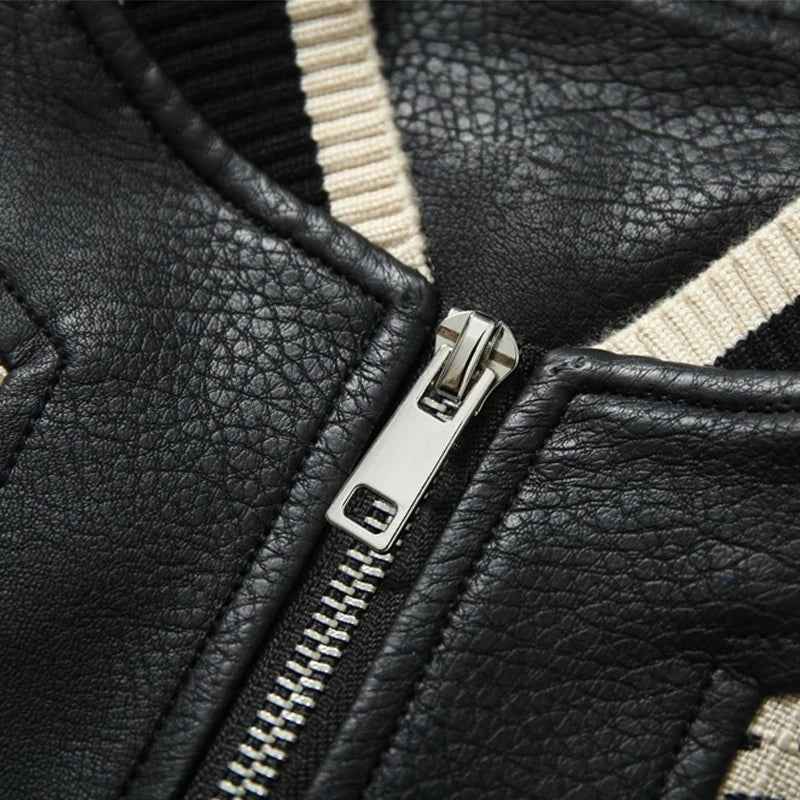 Streetwear High Street Patchwork Leather Varsity Jacket