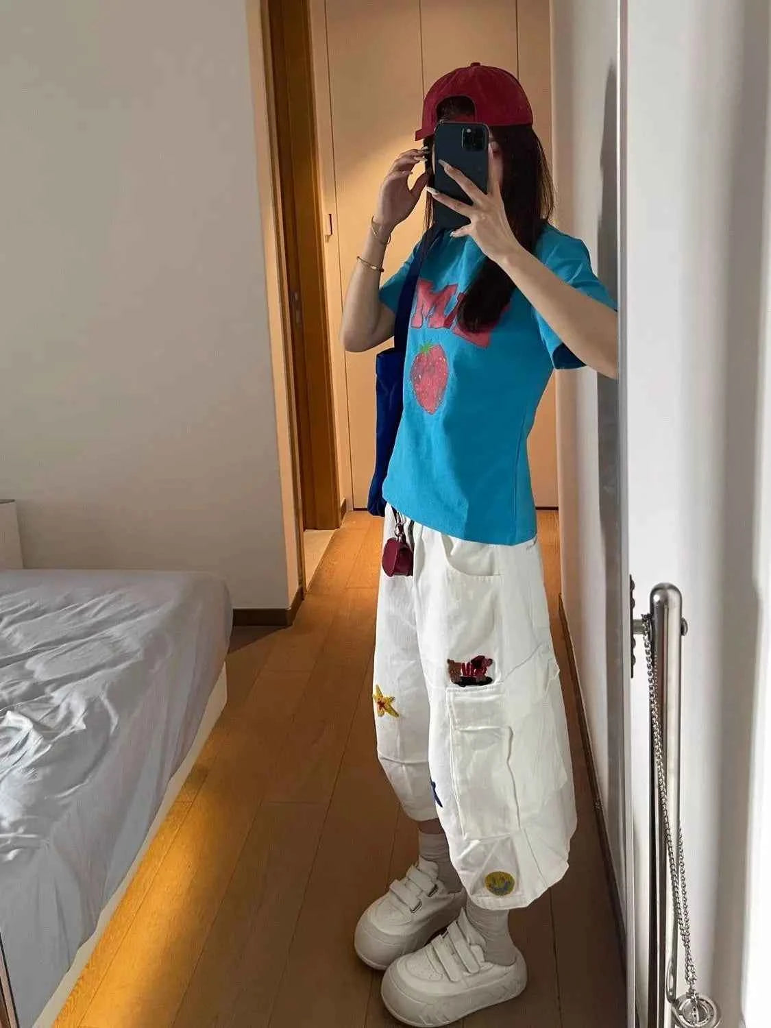White Embroidered Wide Leg Cool Jorts