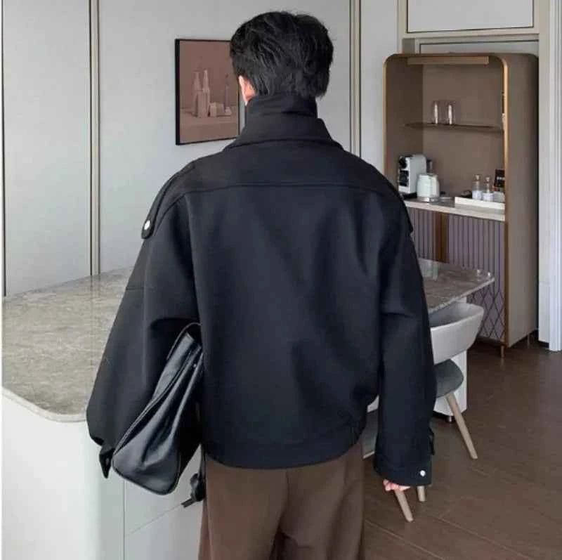Classic Thick Woolen Stand Collar Parkas Irregular Jacket