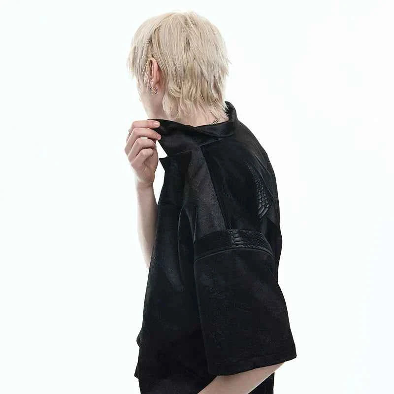 Luxurious Glossy Stripe Embossed Short Sleeve Shirt