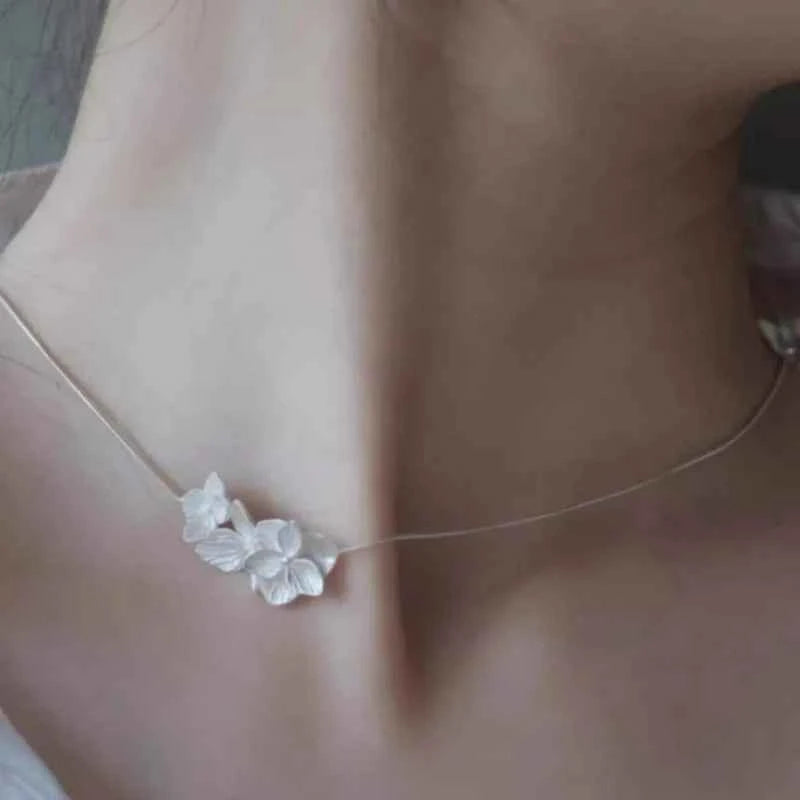 Fine Sterling Silver Flower Choker Necklace
