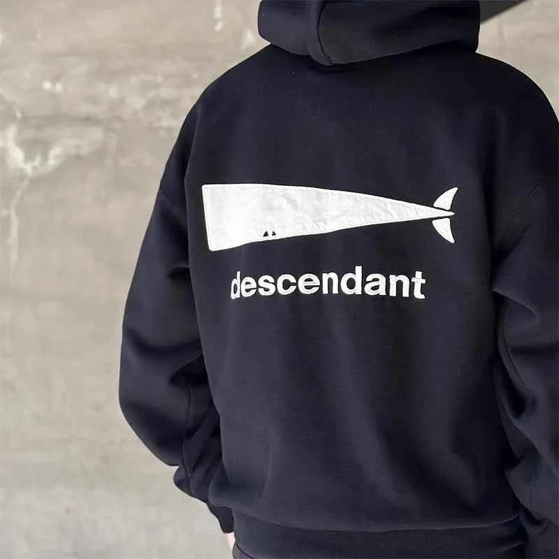 Whale Embroidered Casual Loose Japanese Hoodie