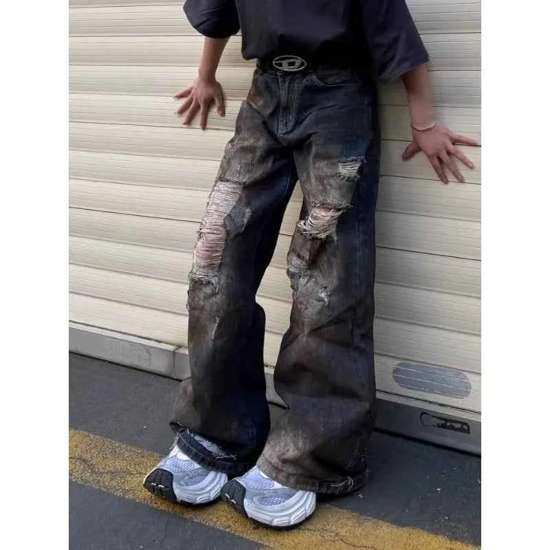 Vintage Cool Ripped Loose Fit Wide Jeans