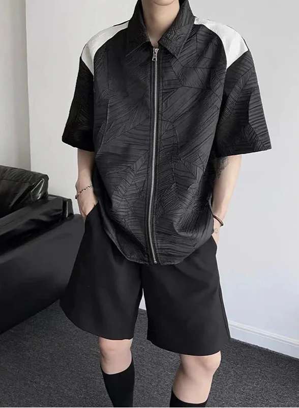 Durable Streetwear Casual Short Sleeve Zip-Up Shirt - Luxuryurbanwear