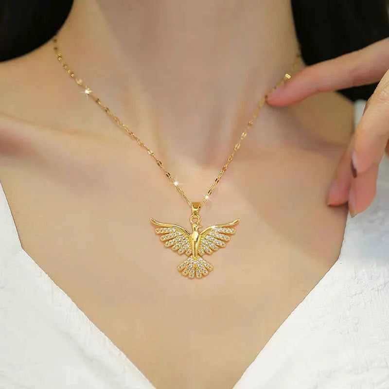Stainless Steel Phoenix Eagles Pendant Necklace