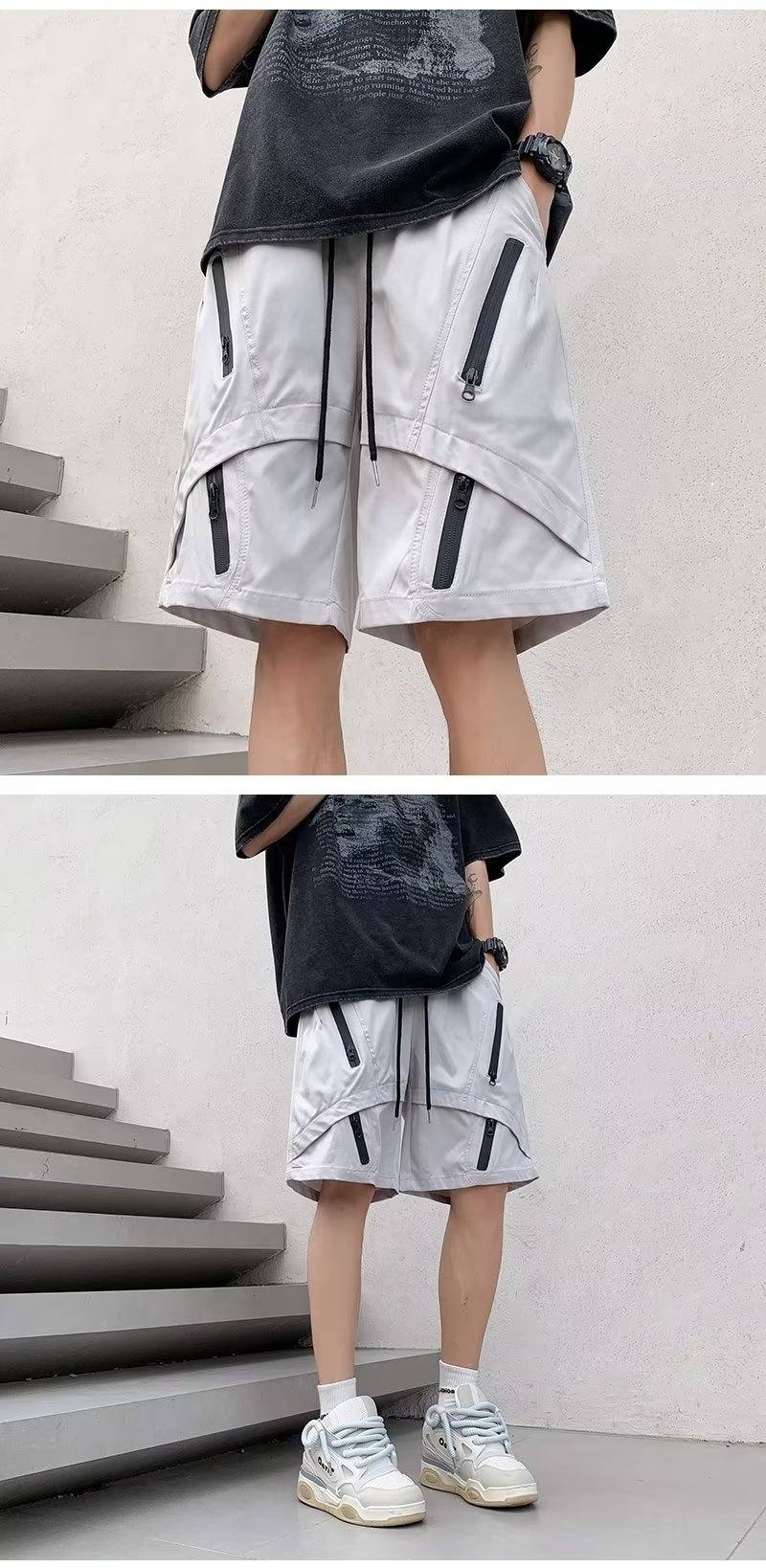 Multi Zipper Style Elastic Waist Shorts