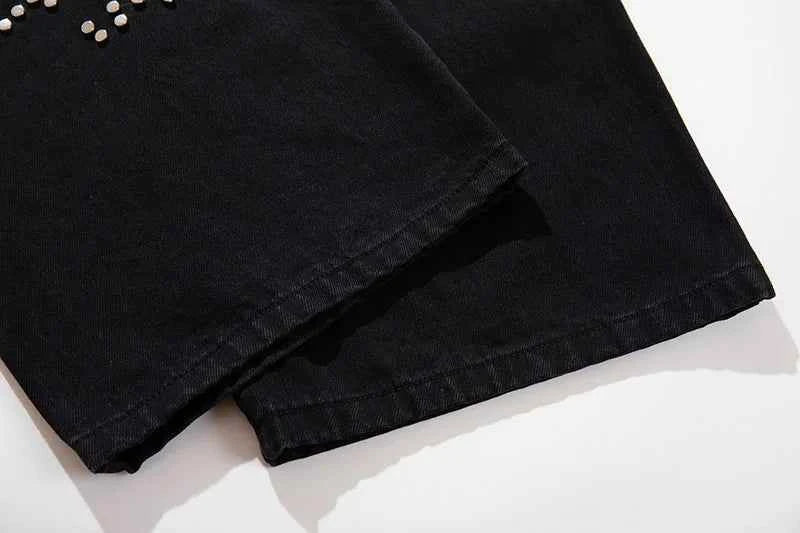 Trendy Leopard Patchwork Black Denim Jeans