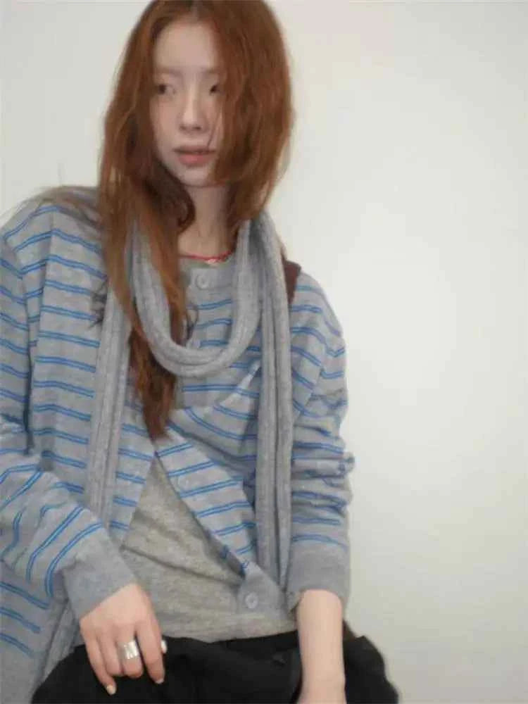 Korean Streetware Stylish Striped Cardigan