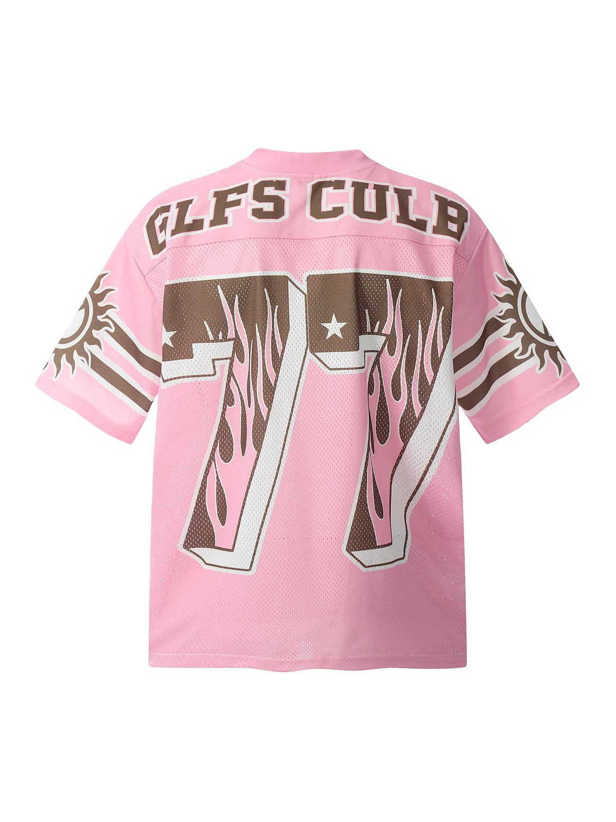 77 Flame Print Pink Mesh Jersey - Y2K Cyber Aesthetic Soccer Kit | LuxuryUrbanwear - Luxuryurbanwear