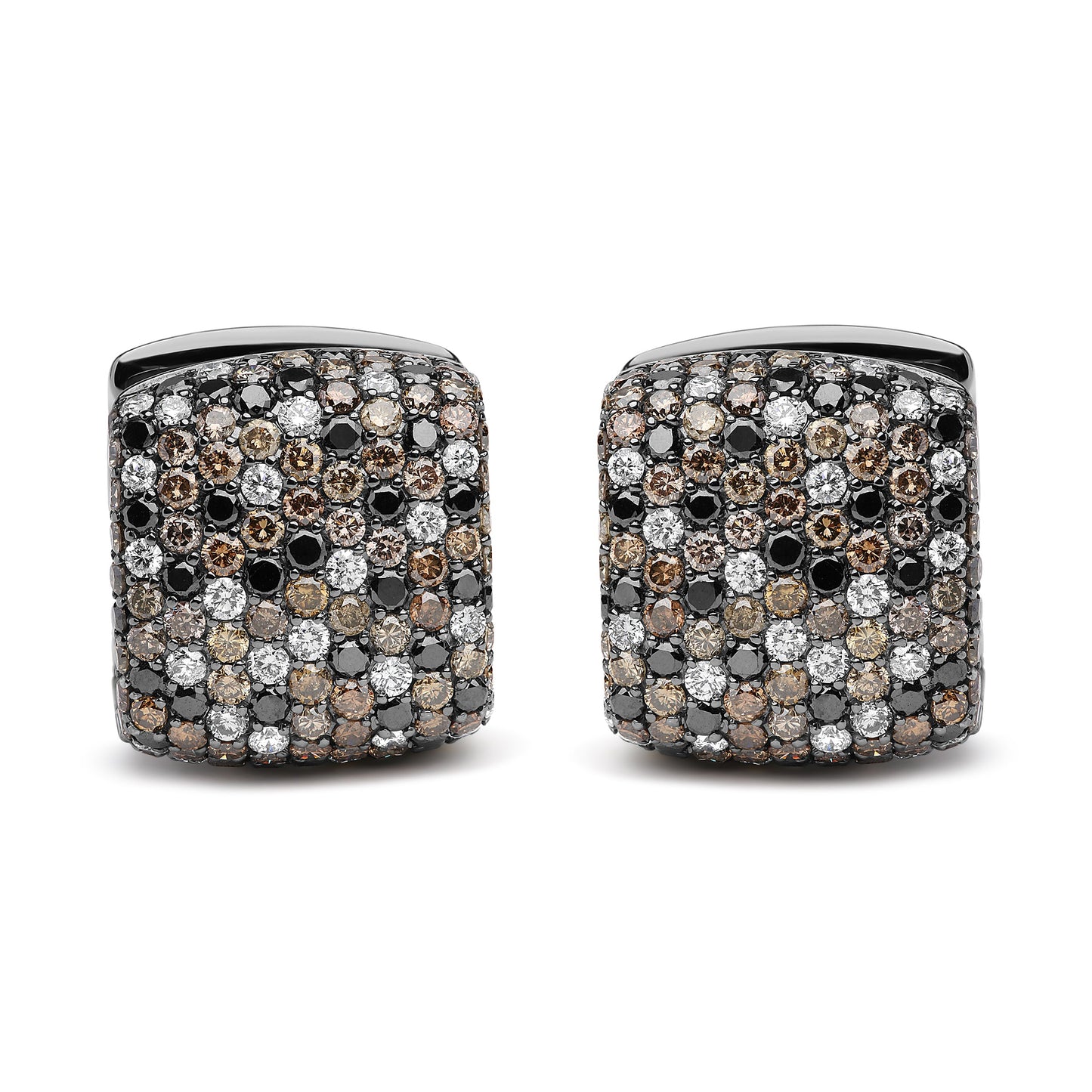 Black Rhodium Plated 18K White Gold 12 5/8 Cttw Multi Color Diamond Square Domed Huggie Hoop Earrings (Brown, Black, G-H Color, SI1-SI2 Clarity)