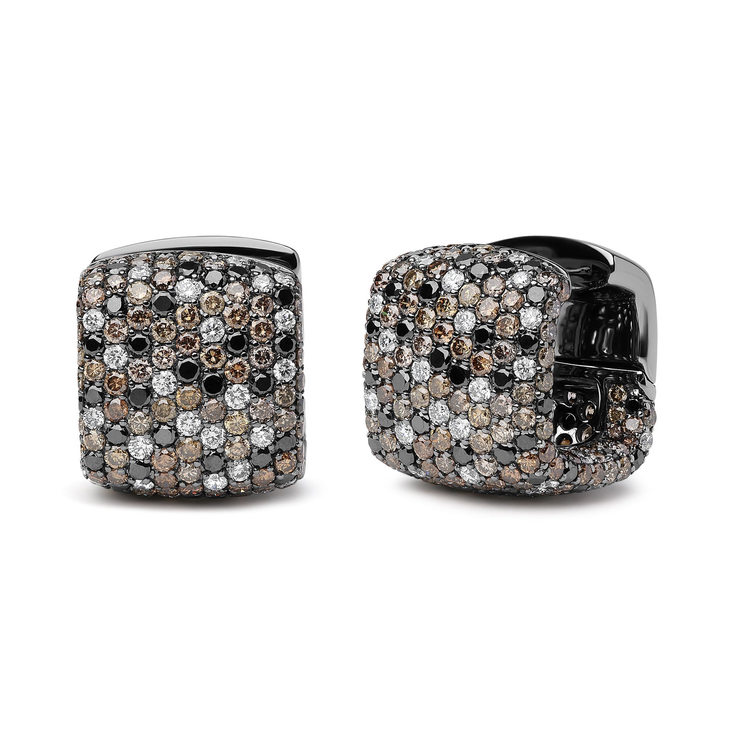 Black Rhodium Plated 18K White Gold 12 5/8 Cttw Multi Color Diamond Square Domed Huggie Hoop Earrings (Brown, Black, G-H Color, SI1-SI2 Clarity)