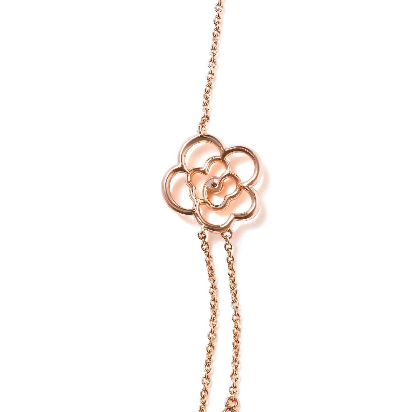 18K Rose Gold 1/2 Cttw Diamond and Freshwater Pearl Double Strand Station Necklace (G-H Color, SI1-SI2 Clarity) - Adjustable up to 16" to 20"