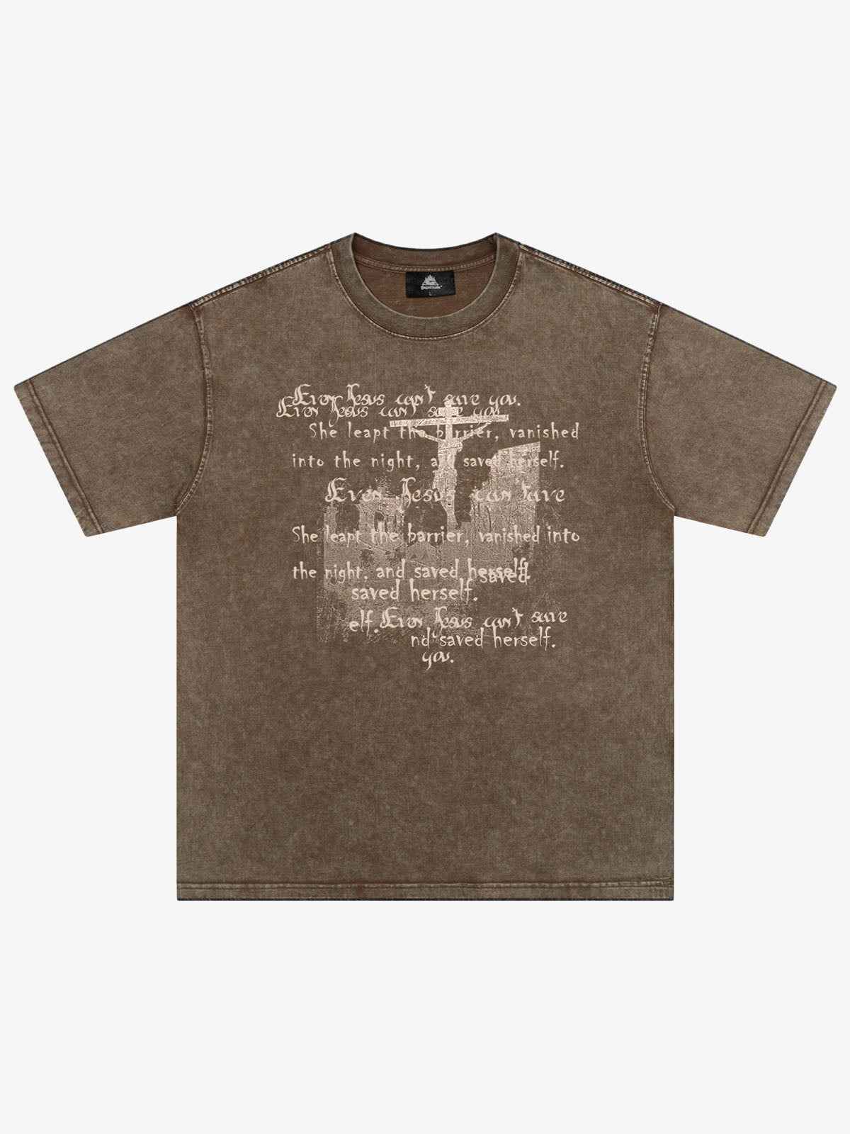 Washed Cross Overlay Text Graphic T-Shirt