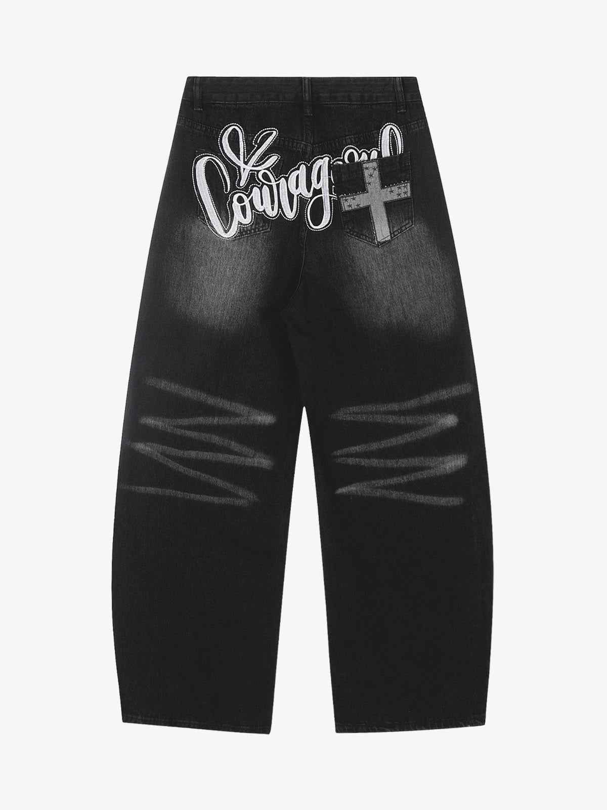 Vintage Embroidered Cross Washed Scimitar Jeans