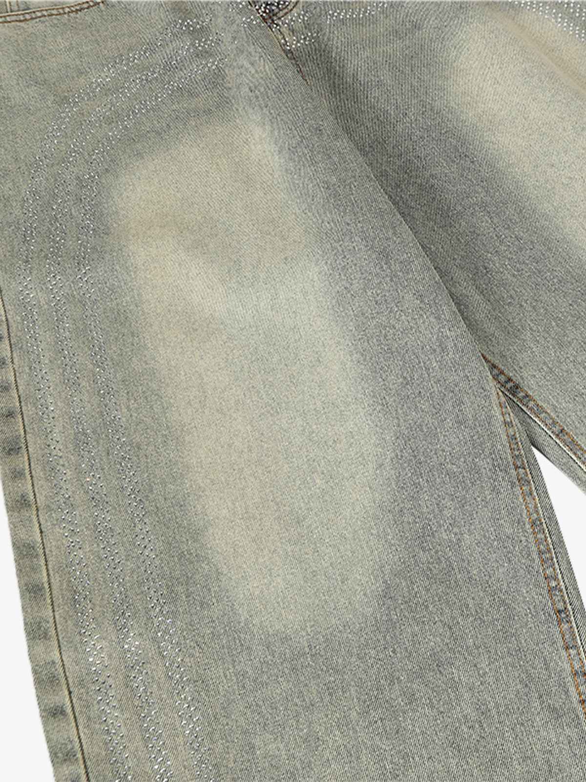 Retro Denim Rhinestone Striped Baggy Jeans