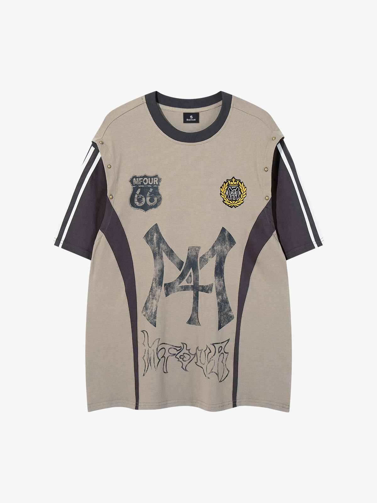Vintage Riveted Constructed Sleeve Graphic T-Shirt