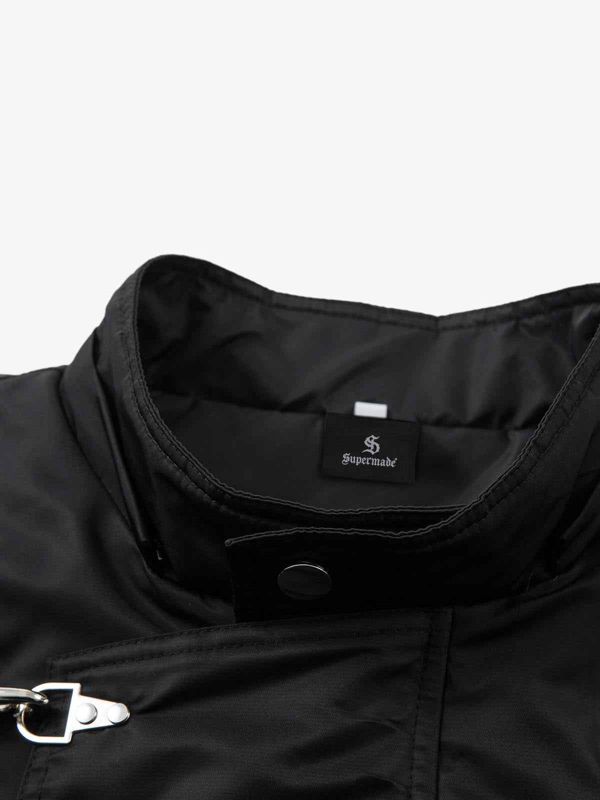Detachable Faux Fur Collar Ruched Sleeve Bomber Jacket