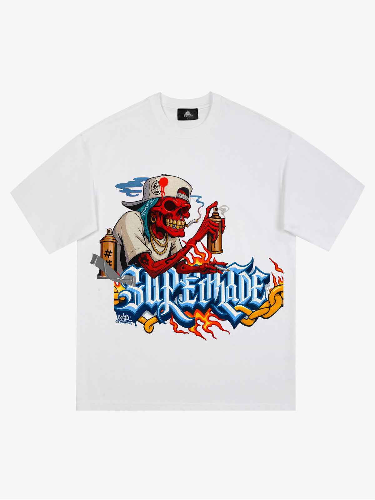 Street Skull Graffiti Artist Flame Flower Font T-Shirt