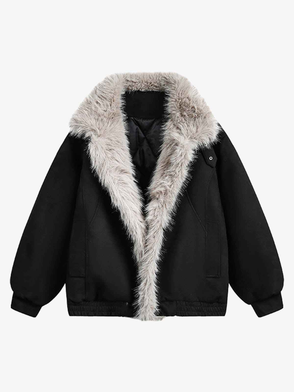 Vintage Faux Fur Trimmed Suede Padded Bomber Jacket