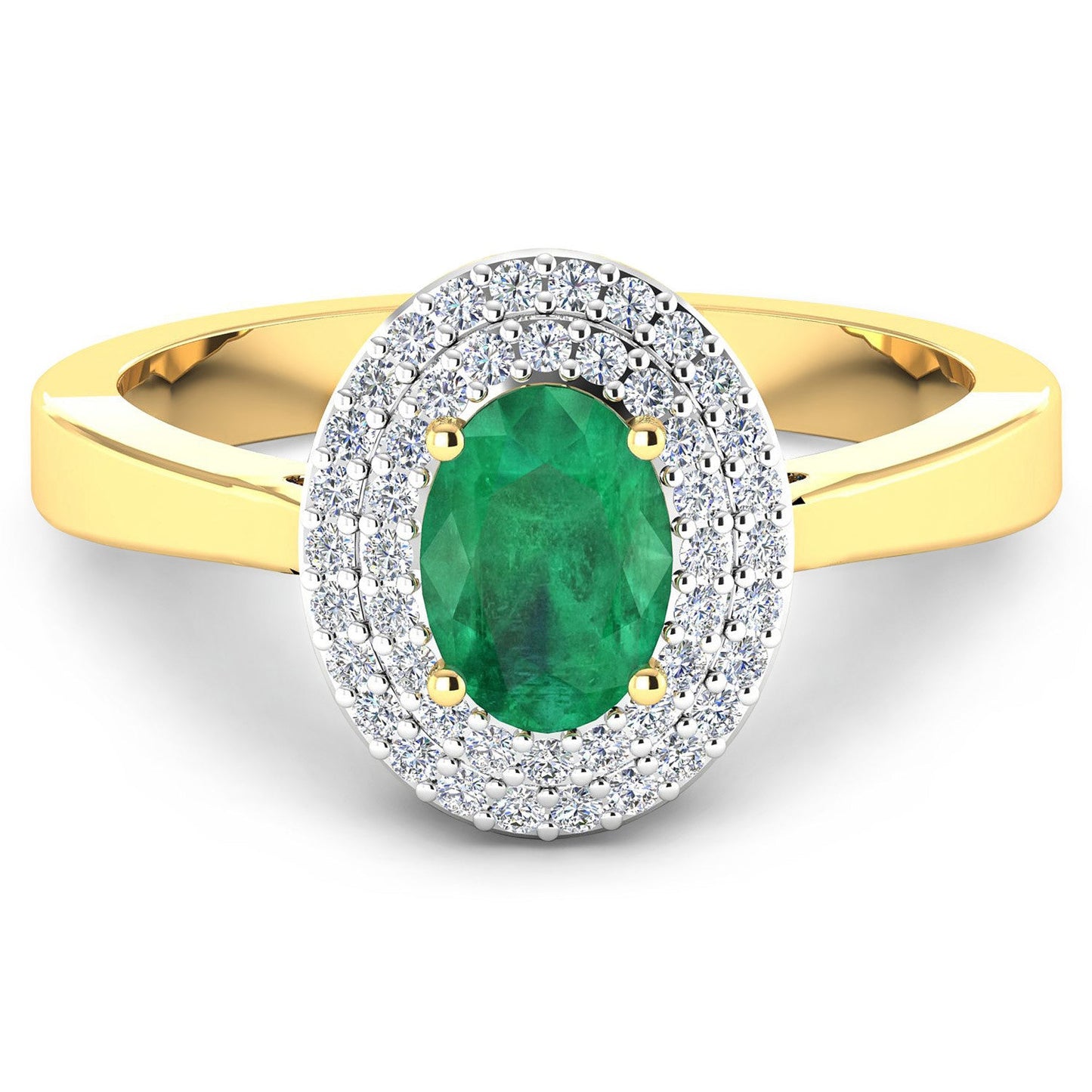 0.88 Carat Genuine Zambian Emerald and White Diamond 14K Yellow Gold Ring