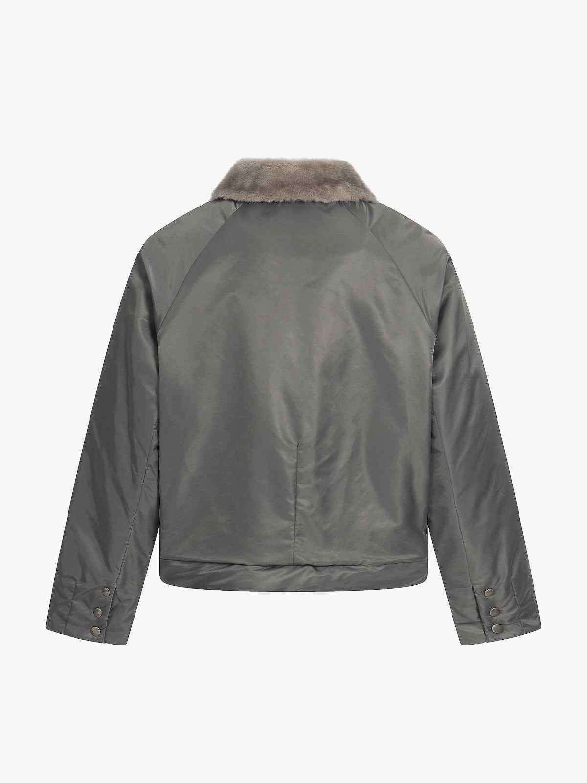 Deconstructed Patchwork Fur Collar Bomber Jacket