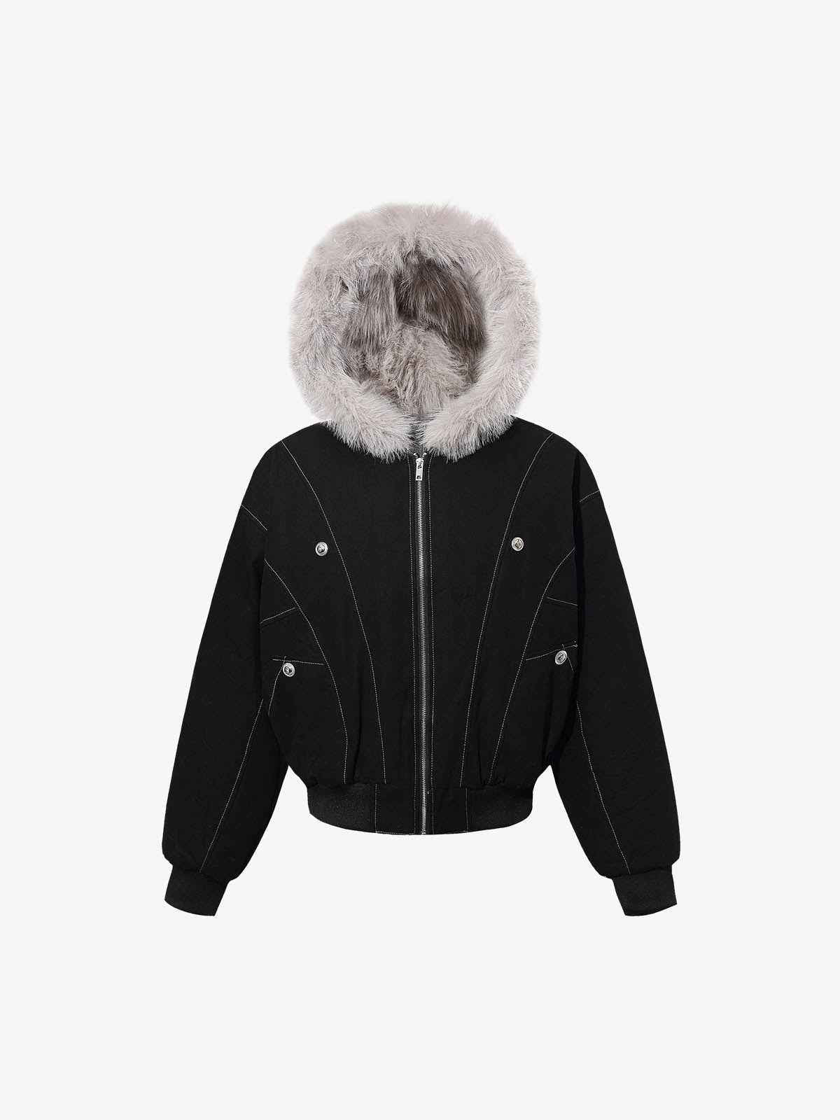 Faux Fur Hooded Padded Bomber Jacket