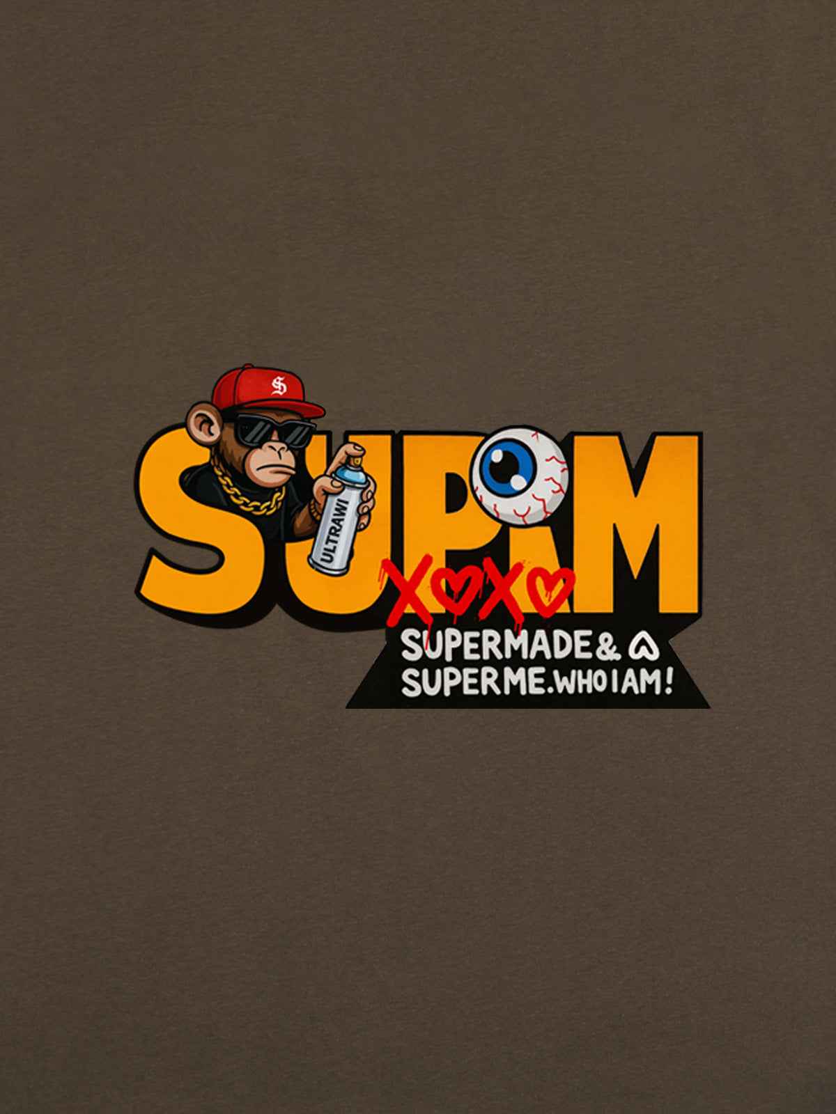 SUPM Trendy Hip-Hop Monkey Graffiti Font T-Shirt