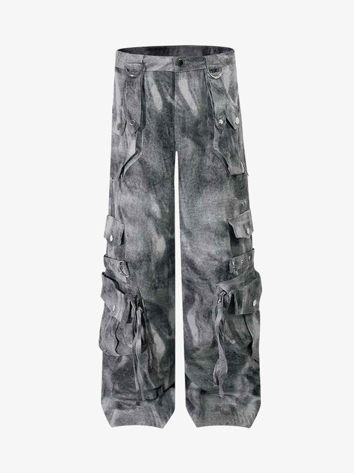 Smoky Dyed Multi-Pocket Tactical Strap Cargo Jeans