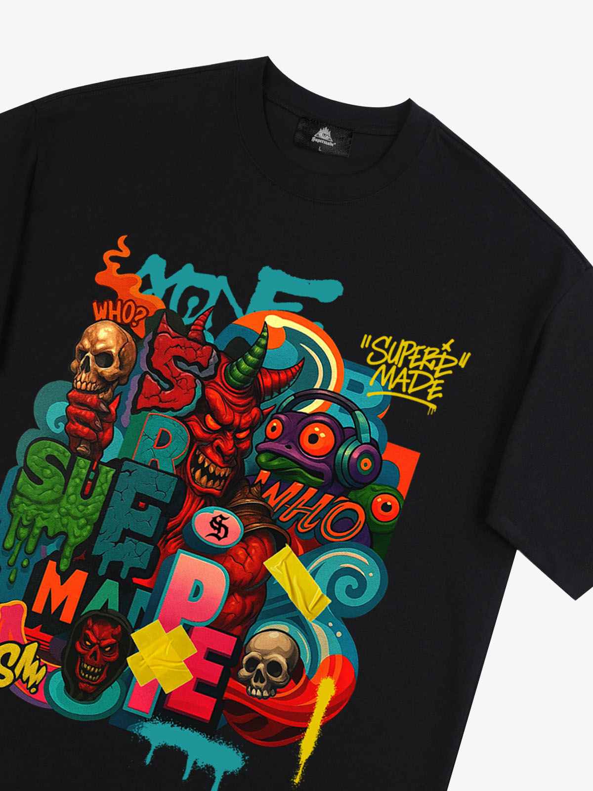 Trendy Multicolor Graffiti Skull Graphic T-Shirt