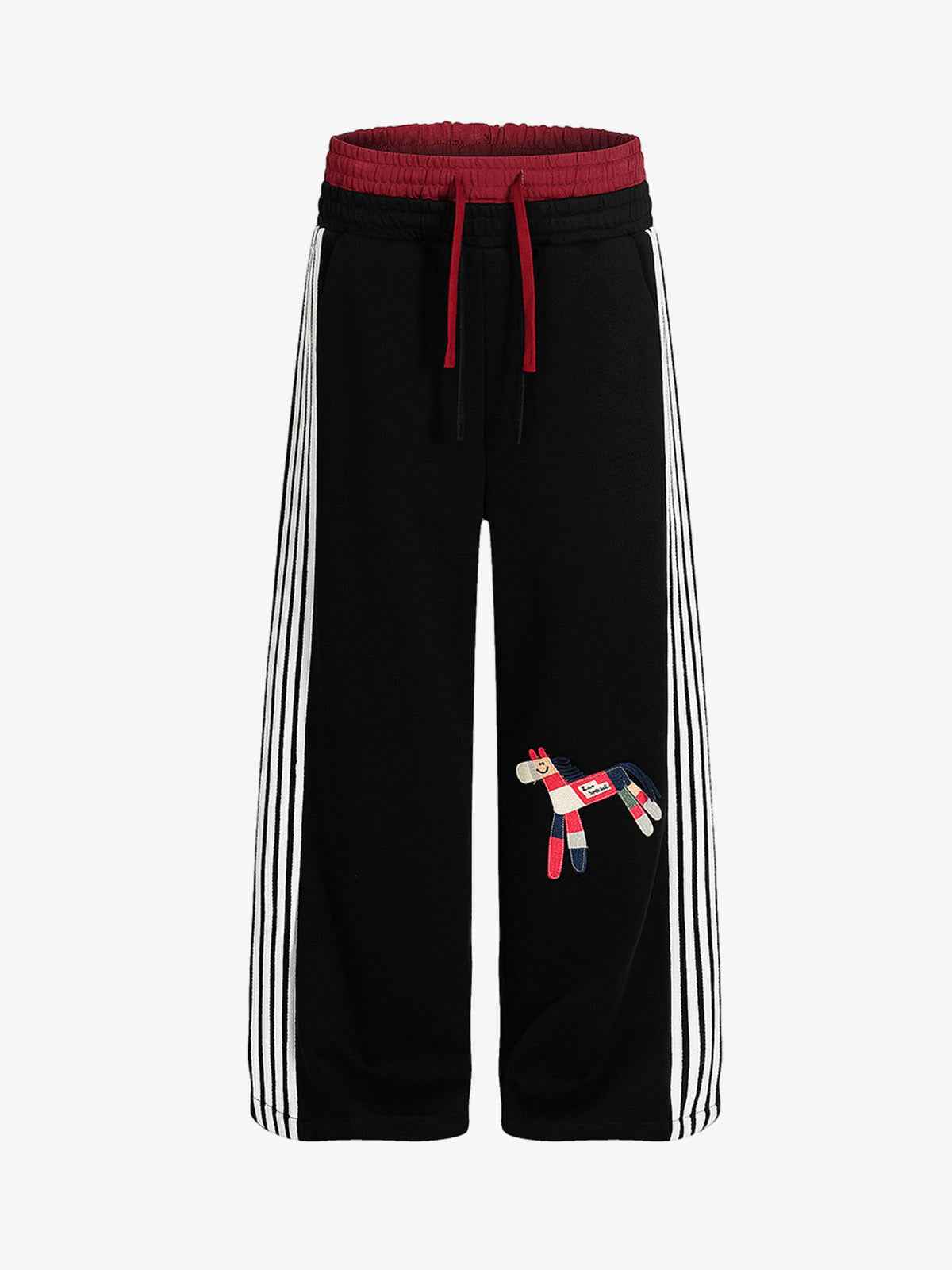 Retro Fun Embroidered Double Waistband Striped Sweatpants