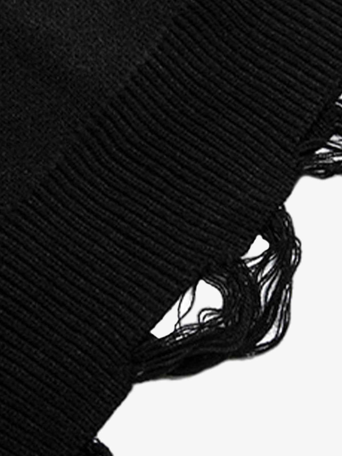 High Street Letter Jacquard Ripped Tassel Sweater