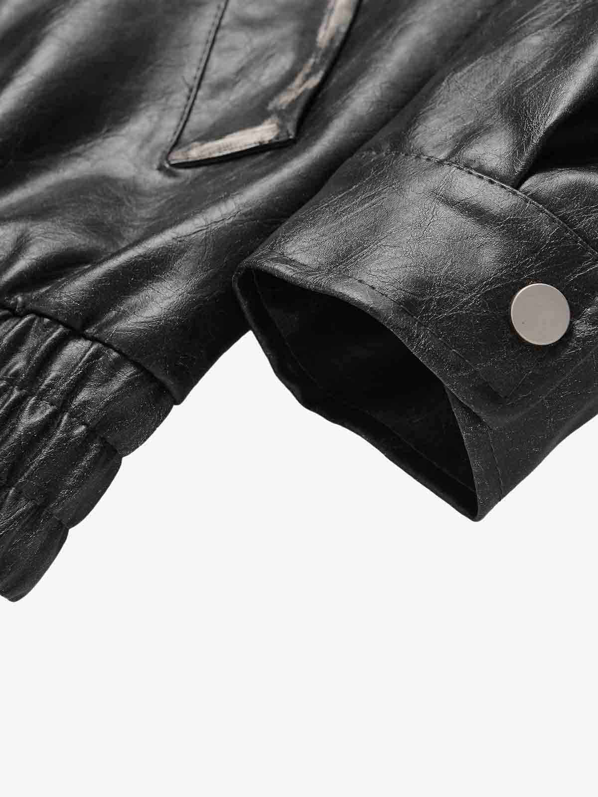 Retro Leather Stand-Collar Elastic Hem Jacket