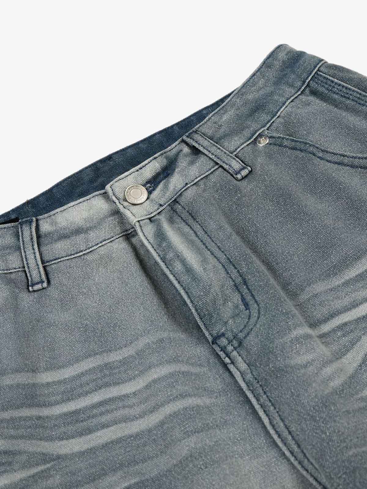 Vintage Washed Ruched Detail Utility Jeans - Luxuryurbanwear