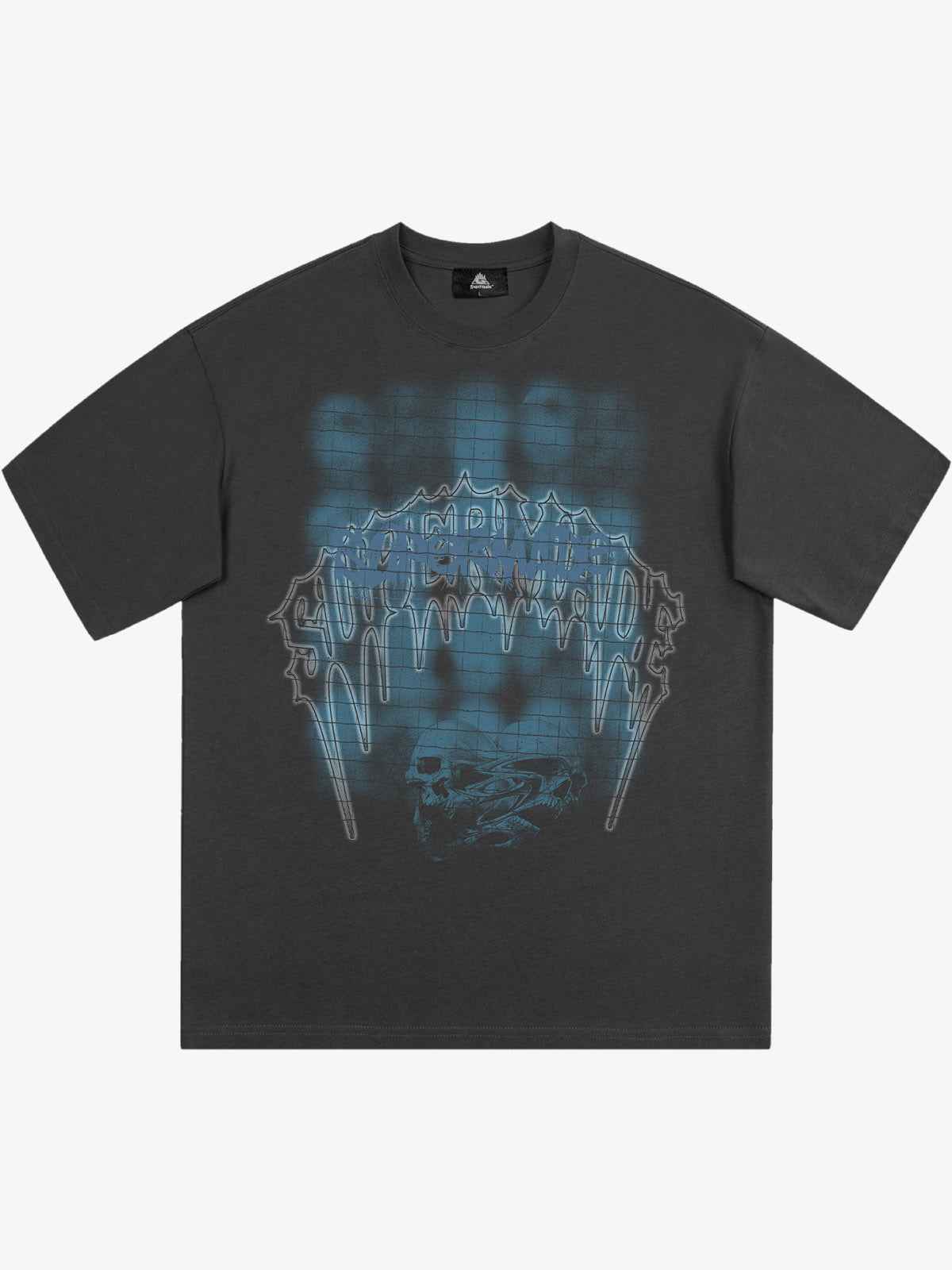 Dark Grid Skull Graphic T-Shirt