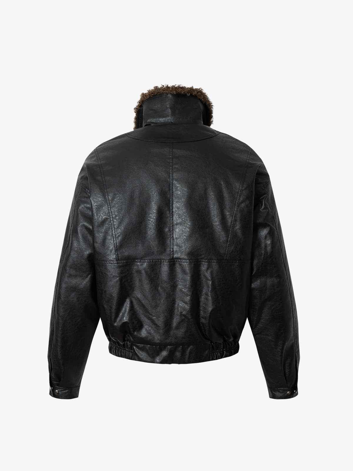 Vintage Detachable Fur Collar Quilted Leather Jacket - 2523